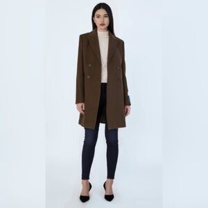 Aritzia Capella Wool Coat Burnt Cedar Double Breasted Size US M TAILORED SLEEVES